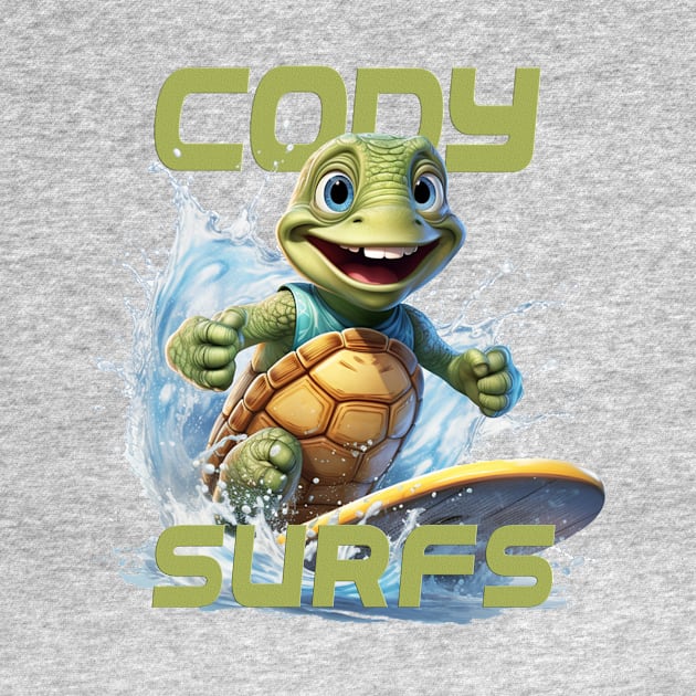 Aquatic Glide Waves Surfing Tee "Cody Surfs" by cusptees